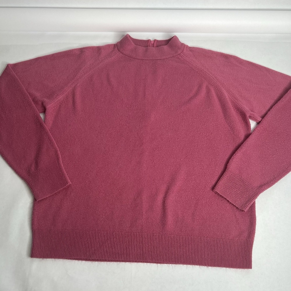 Vtg Designers Originals Women Pink Mauve Knit Mock Neck Pullover Sweater M Zip